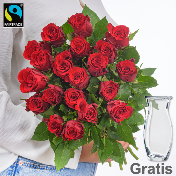 Rote Fairtrade Rosen Im Bund Mit Vase Blumen Online Verschicken Auf