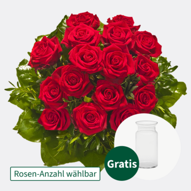 Roter Rosenstrauß mit Vase