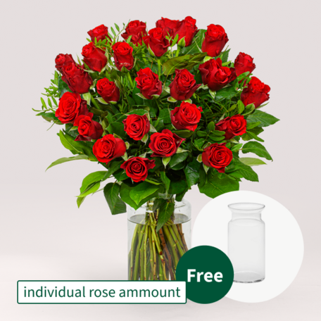 Individual red roses with vase