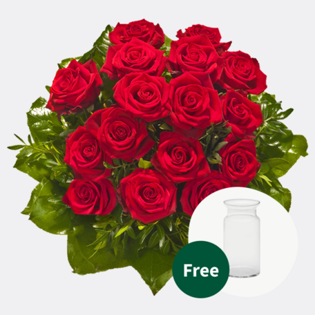 Individual red roses with vase