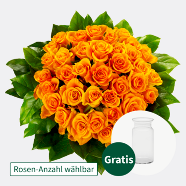 Oranger Rosenstrauß mit Vase