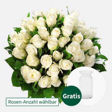 Weißer Rosenstrauß mit Vase