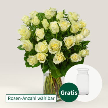 Weißer Rosenstrauß mit Vase