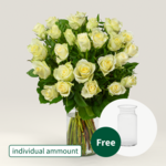 Individual white roses with vase