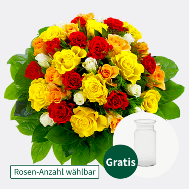 Bunter Rosenstrauß mit Vase