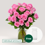 Individual pink roses with vase