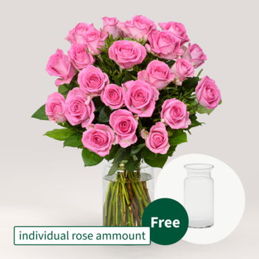 Individual pink roses with vase