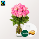 20 pinke Fairtrade Rosen im Bund