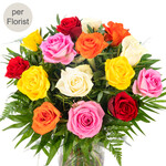 Bouquet of mixed coloured roses