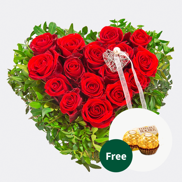 Rose Heart Ti Amo with 2 Ferrero Rocher
