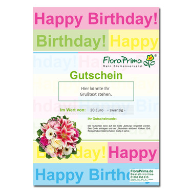 Digitaler Blumengutschein „Happy Birthday“