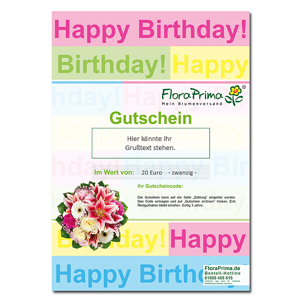 Digitaler Blumengutschein „Happy Birthday“