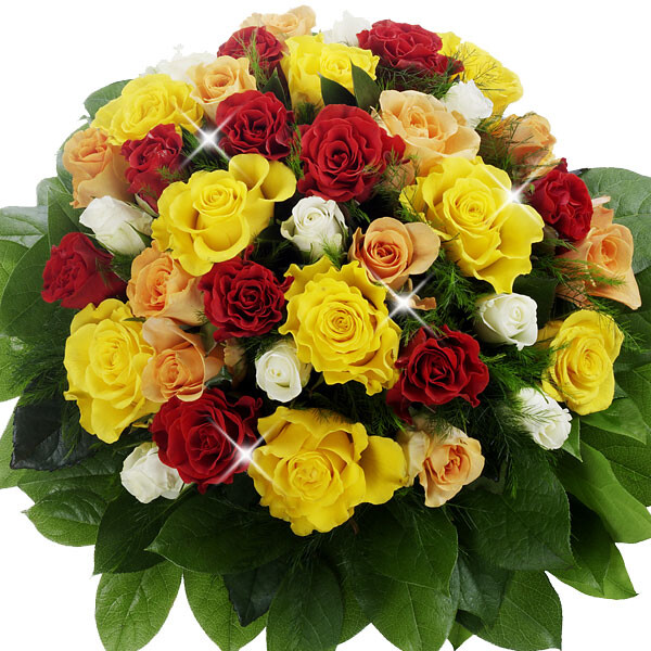 Bouquet of mixed coloured roses