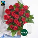 Rote Fairtrade Rosen im Bund mit Vase