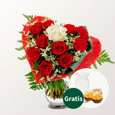 Rosenstrauß Romeo mit Vase & 2 Ferrero Rocher