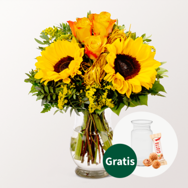 Blumenstrauß Vincent mit Vase & Ferrero Giotto 3er