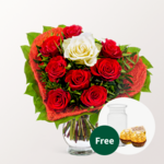 Rose Bouquet Amore with vase & 2 Ferrero Rocher