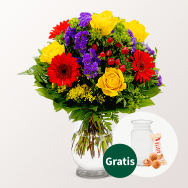 Blumenstrauß Blütenfee mit Vase & Ferrero Giotto 3er