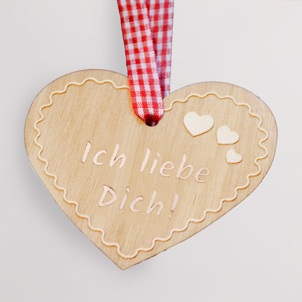 Wooden Pendant „Ich liebe Dich!“ (8 cm)