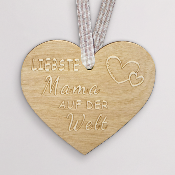 Holzanhänger Herz „Liebste Mama auf der Welt“ (8 cm)