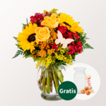 Blumenstrauß Herbstglühen mit Vase & Ferrero Giotto 3er