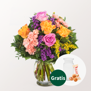 Blumenstrauß Farbenspiel mit Vase & Ferrero Giotto 3er