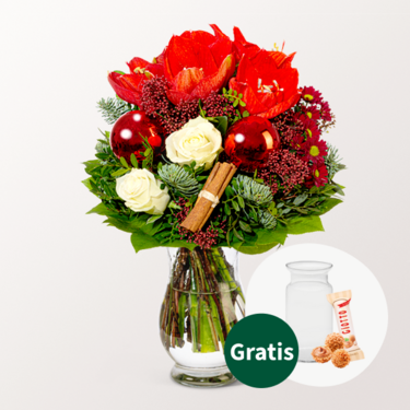 Blumenstrauß Weihnachten mit Vase & Ferrero Giotto 3er