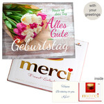 Personal greeting card with Merci: Zum Geburtstag (250 g)