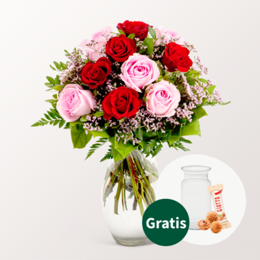 Rosenstrauß Harmony mit Vase & Ferrero Giotto 3er