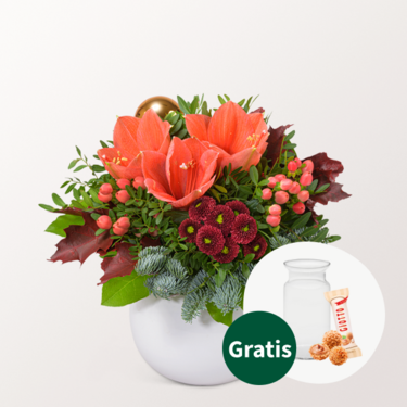 Blumenstrauß Weihnachtsmorgen mit Vase & Ferrero Giotto 3er