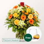 Premium Bouquet „Zum Geburtstag“ with Premium Vase & 2 Ferrero Rocher