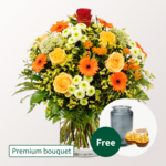 Premium Bouquet „Zum Geburtstag“ with Premium Vase & 2 Ferrero Rocher