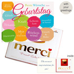 Personal greeting card with Merci: Beste Wünsche zum Geburtstag (250 g)