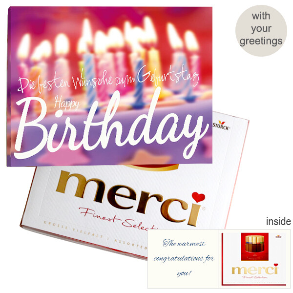 Personal greeting card with Merci: Happy Birthday (250 g)