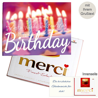 Persönliche Grußkarte mit Merci: Happy Birthday (250 g)