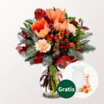 Blumenstrauß Sweet Christmas mit Vase & Ferrero Giotto 3er