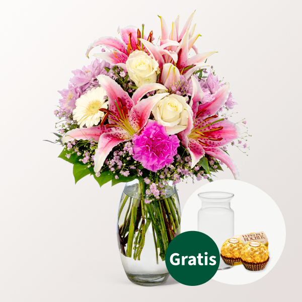 Blumenstrauß Glücksmoment mit Vase & 2 Ferrero Rocher