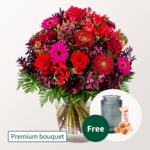 Premium Bouquet Abendsonne with Premium Vase & 3 Ferrero Giotto