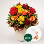 Blumenstrauß Blütengold mit Vase & Ferrero Giotto 3er