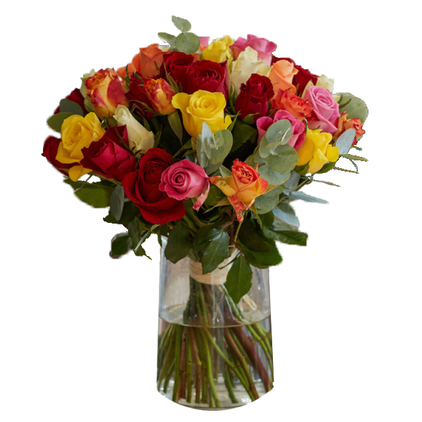 Bouquet of mixed coloured roses