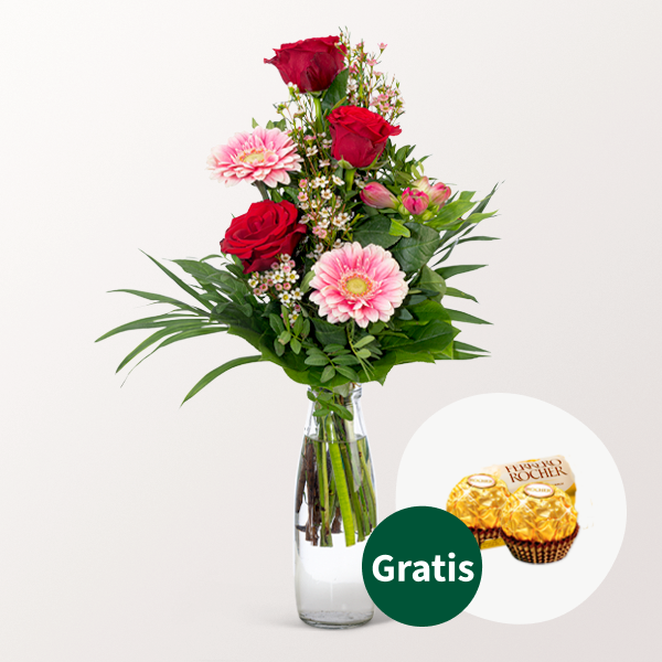 Blumenarrangement Herzenswunsch mit 2 Ferrero Rocher