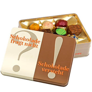 Präsentdose „Schokolade fragt nicht“