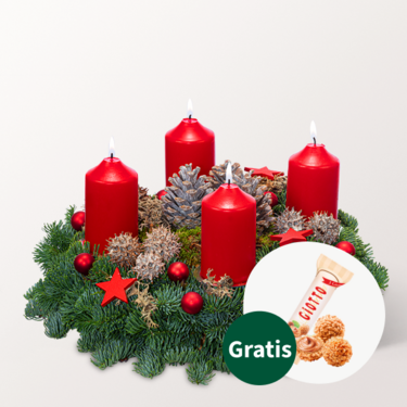 Roter Adventskranz (Ø 25 cm) mit Ferrero Giotto 3er