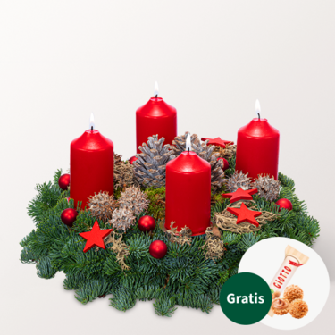 Roter Adventskranz (Ø 25 cm) mit Ferrero Giotto 3er