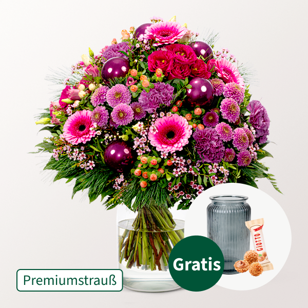 Premiumstrauß Weihnachtszeit mit Premiumvase & Ferrero Giotto 3er