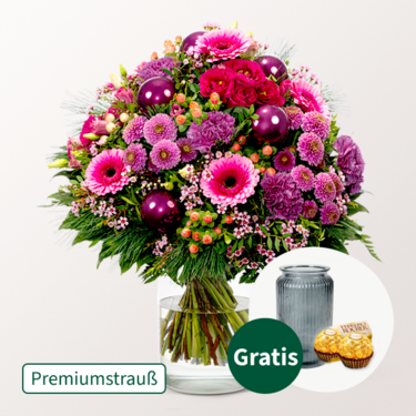 Premiumstrauß Weihnachtszeit mit Premiumvase & 2 Ferrero Rocher