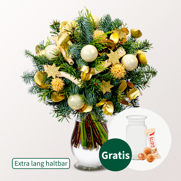 Winterstrauß Sternschnuppe mit Vase & Ferrero Giotto 3er