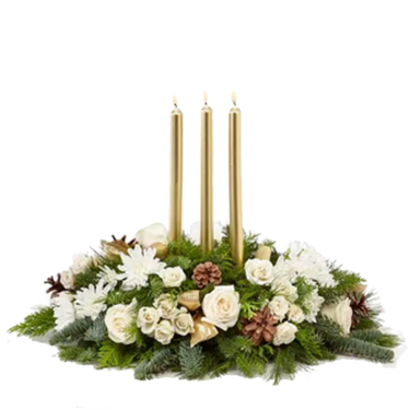 Frosty Evergreen and Rose Centerpiece