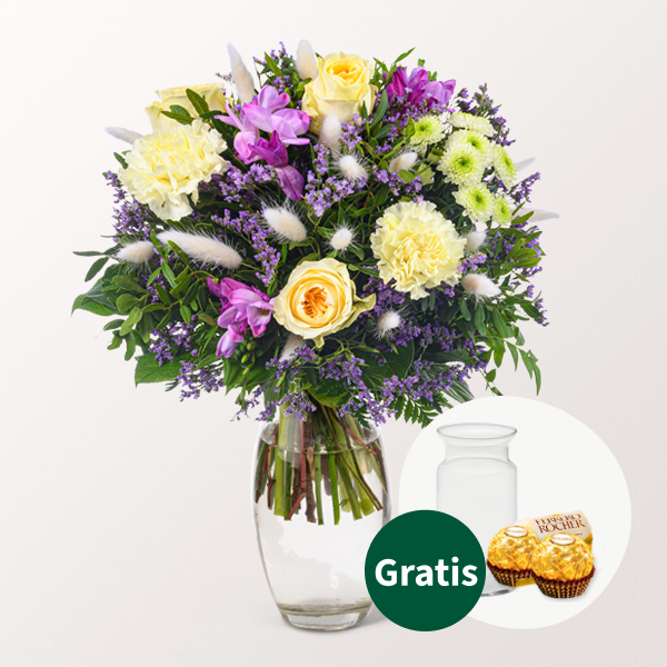 Blumenstrauß Landleben mit Vase & 2 Ferrero Rocher