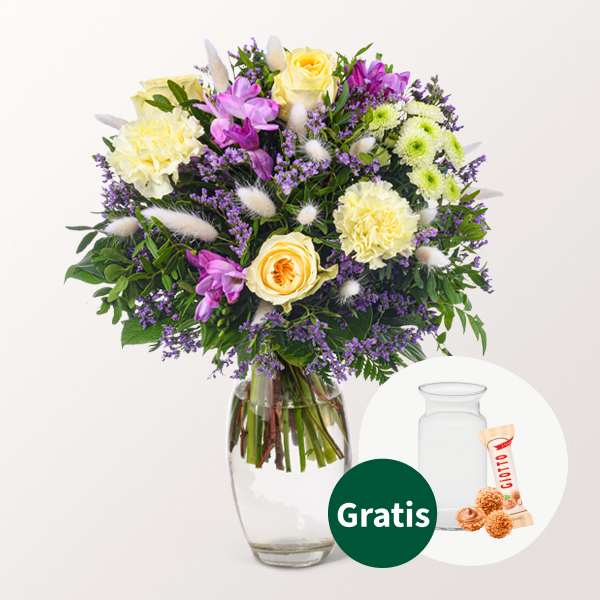 Blumenstrauß Landleben mit Vase & Ferrero Giotto 3er